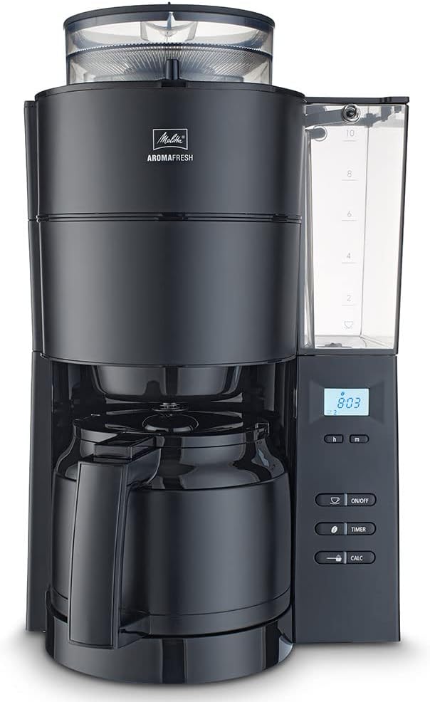 Melitta AromaFresh - Filterkaffeemaschine - mit Glaskanne - integriertes Mahlwerk - Timer Funktion - 10 Tassen - Pure Black – Bild 16