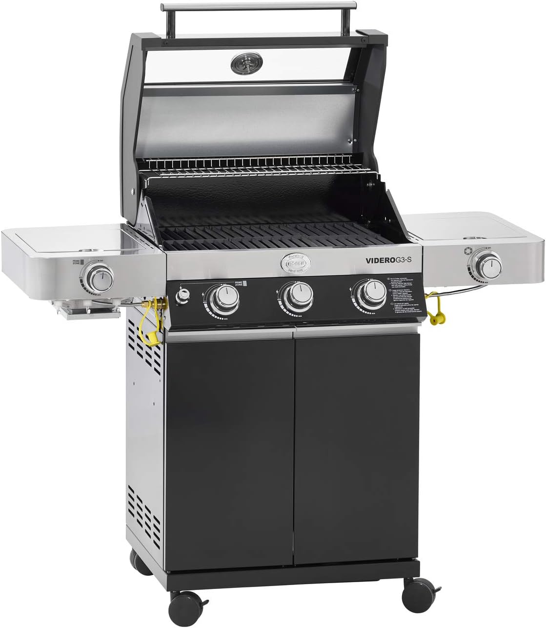 RÖSLE Elektrogrill BBQ-Portable Videro E2-P, tragbarer Tischgrill mit 2 Brennern, Warmhalterost und Deckel mit Glaseinsatz, pulverbeschichteter Stahl, schwarz/silbern – Bild 5