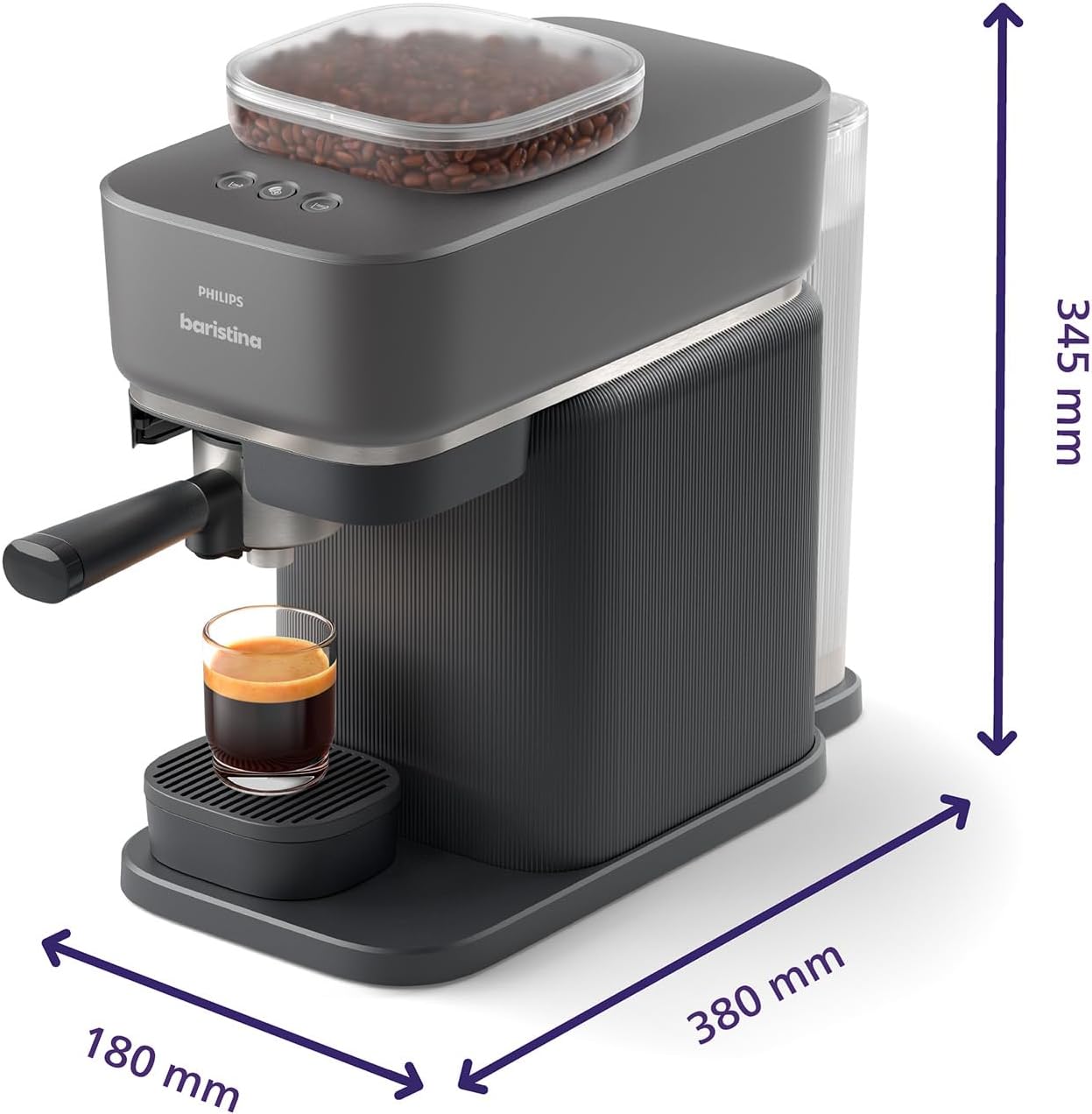 Philips Baristina Espressomaschine - Real Espresso- made simple. Kompakte Kaffeemaschine- Naturweiß mit weißem Siebträger- 16-bar-Pumpendruck- automatisches Mahlwerk- Cafe Crema (BAR300/00) – Bild 5