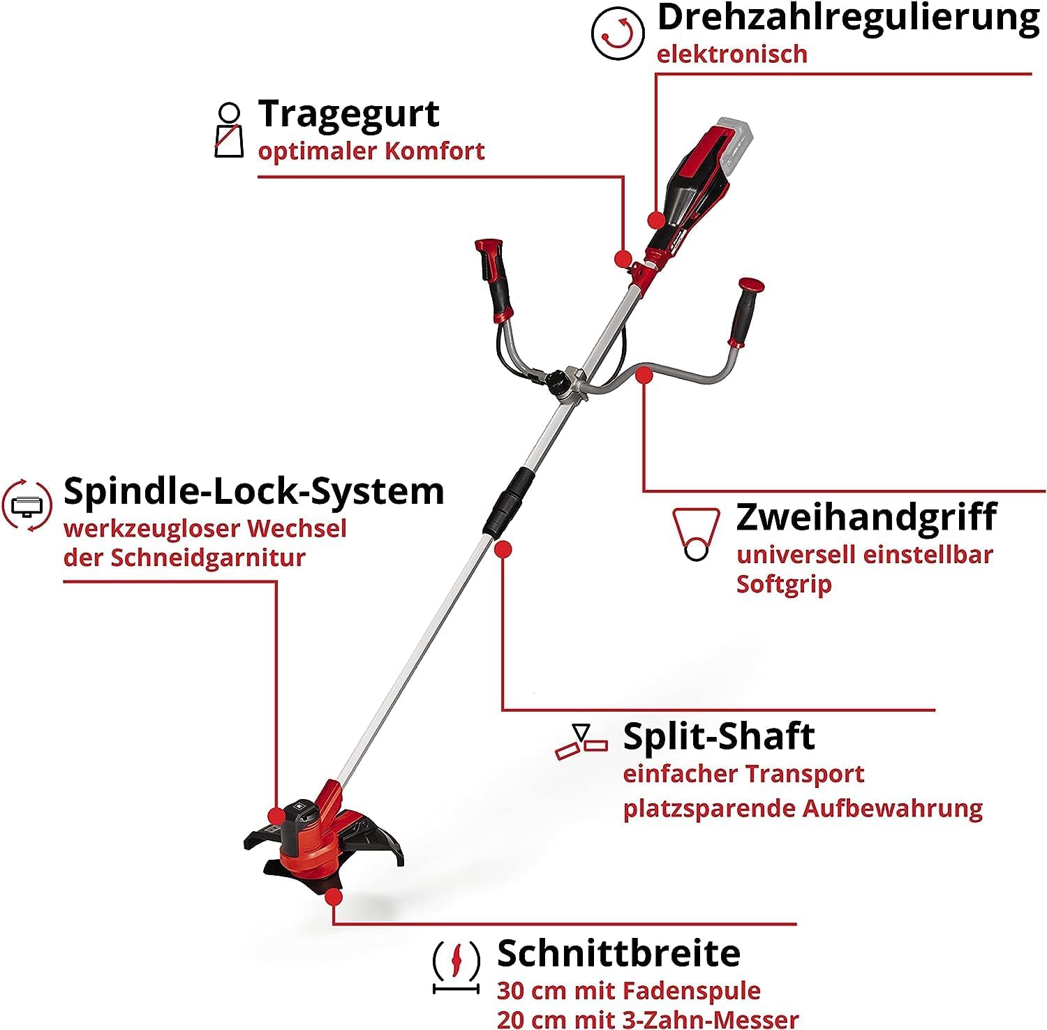 Einhell Akku-Sense AGILLO 18/200 Power X-Change (Lithium Ionen, 18V, 7.500 Umdrehungen/Min., Faden m. Tippautomatik/3-Zahn-Messer, Front-Motor, Bike-Handle, ohne Akku u. Ladegerät) – Bild 3