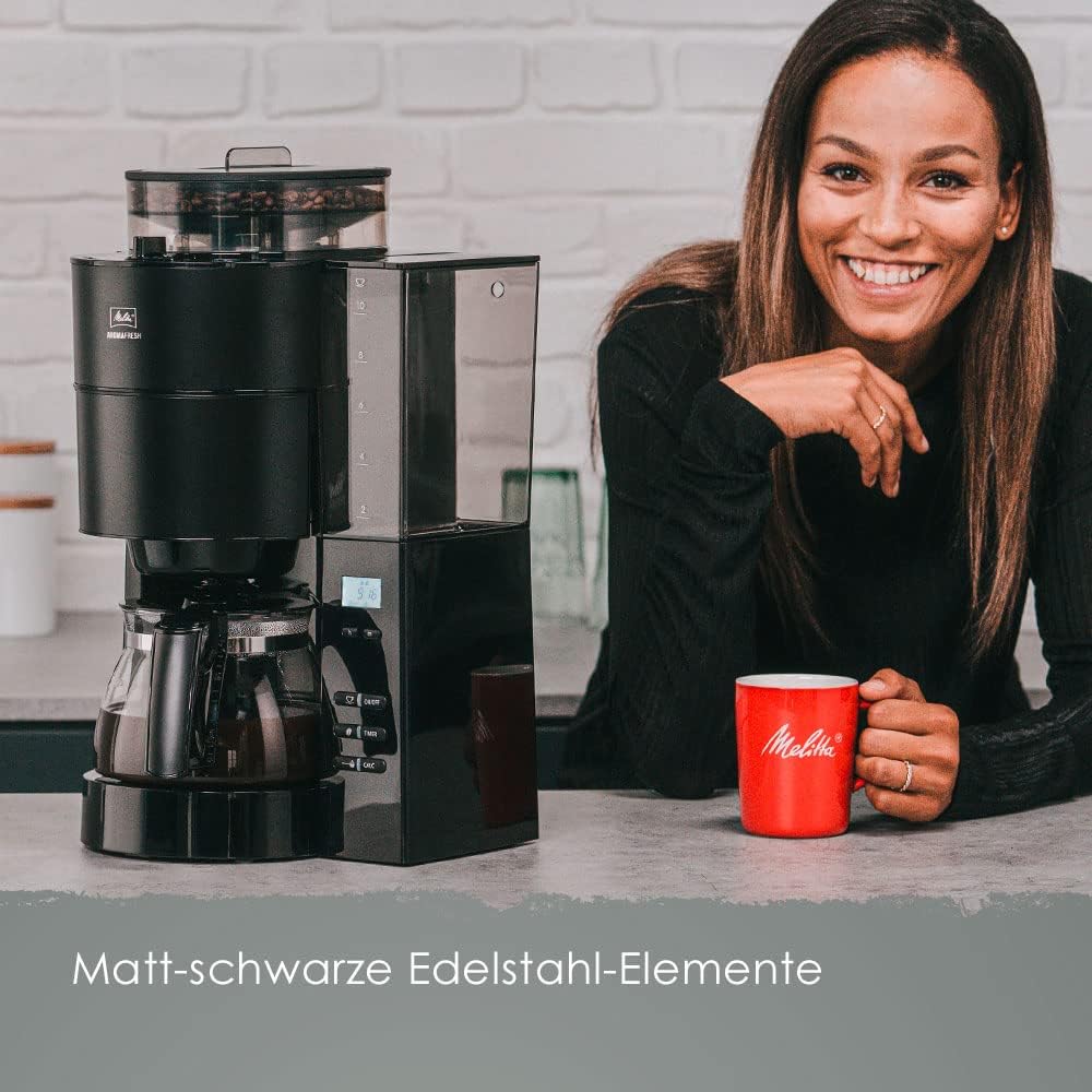 Melitta AromaFresh - Filterkaffeemaschine - mit Glaskanne - integriertes Mahlwerk - Timer Funktion - 10 Tassen - Pure Black – Bild 12