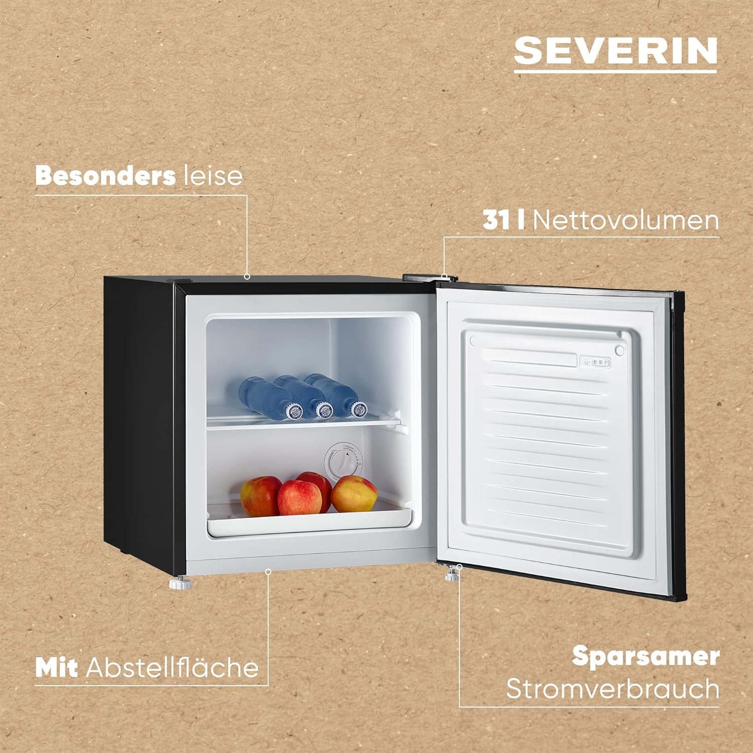 SEVERIN Retro Mini Kühl-/Gefrierbox (31 l), Gefrierschrank klein, Minikühlschrank mit flexibler Temperaturregelung, Tischkühlschrank, schwarz, GB 8880 – Bild 5