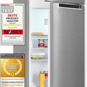 Exquisit Kühl-Gefrierkombination, Kühlschrank mit Gefrierfach, 4-Sterne-Gefrieren, 206 Liter, KGC5270-45-040E inoxlook