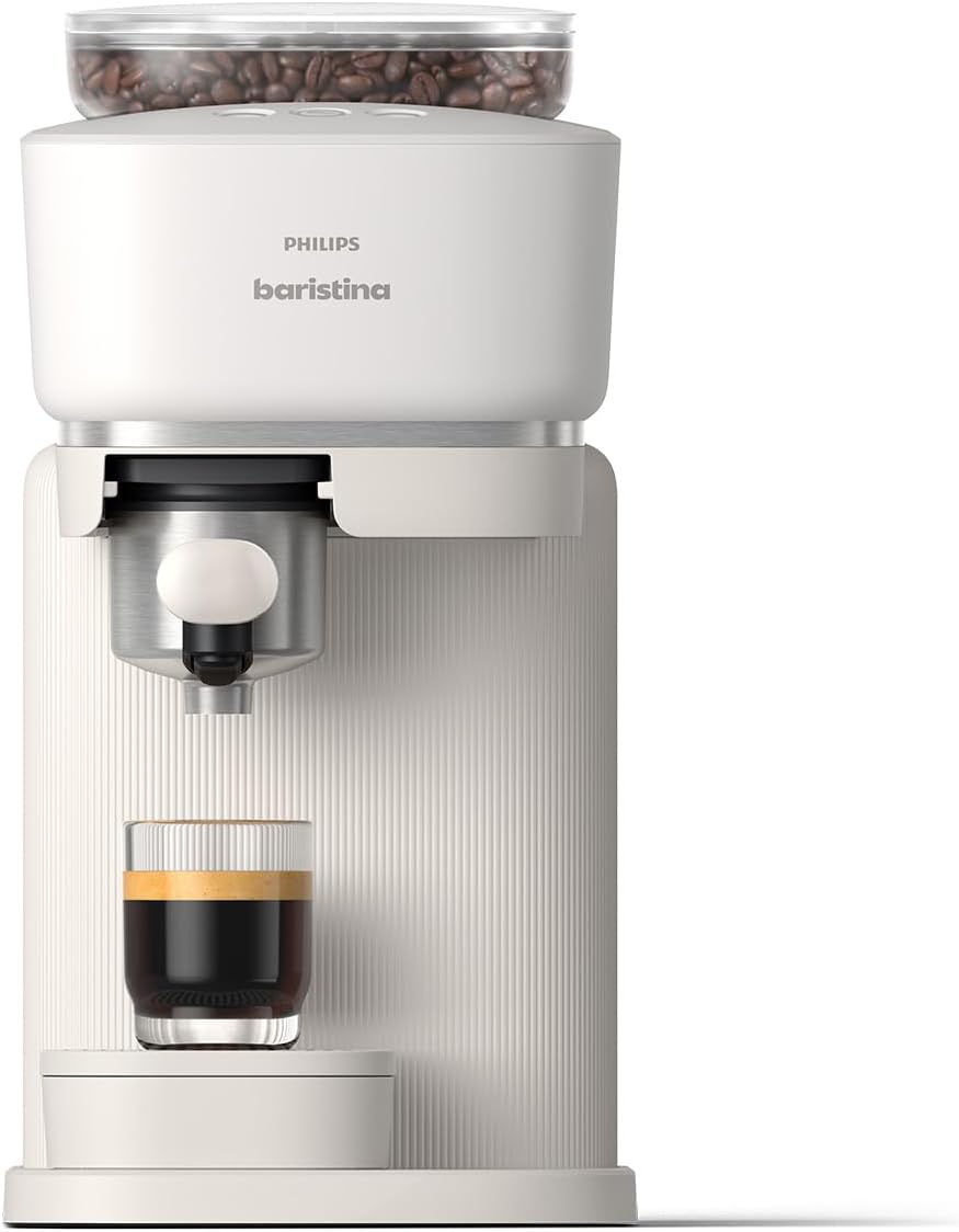 Philips Baristina Espressomaschine - Real Espresso- made simple. Kompakte Kaffeemaschine- Naturweiß mit weißem Siebträger- 16-bar-Pumpendruck- automatisches Mahlwerk- Cafe Crema (BAR300/00) – Bild 2