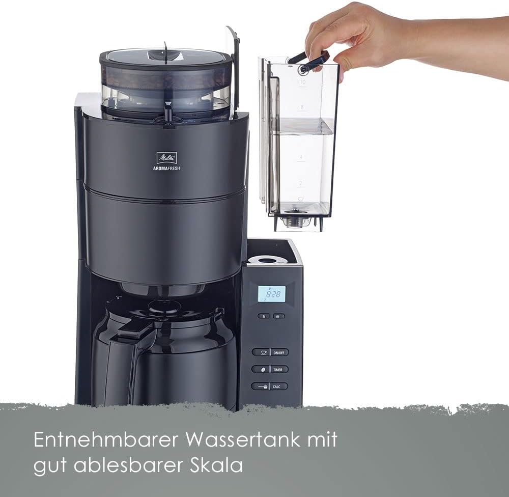 Melitta AromaFresh - Filterkaffeemaschine - mit Glaskanne - integriertes Mahlwerk - Timer Funktion - 10 Tassen - Pure Black – Bild 24