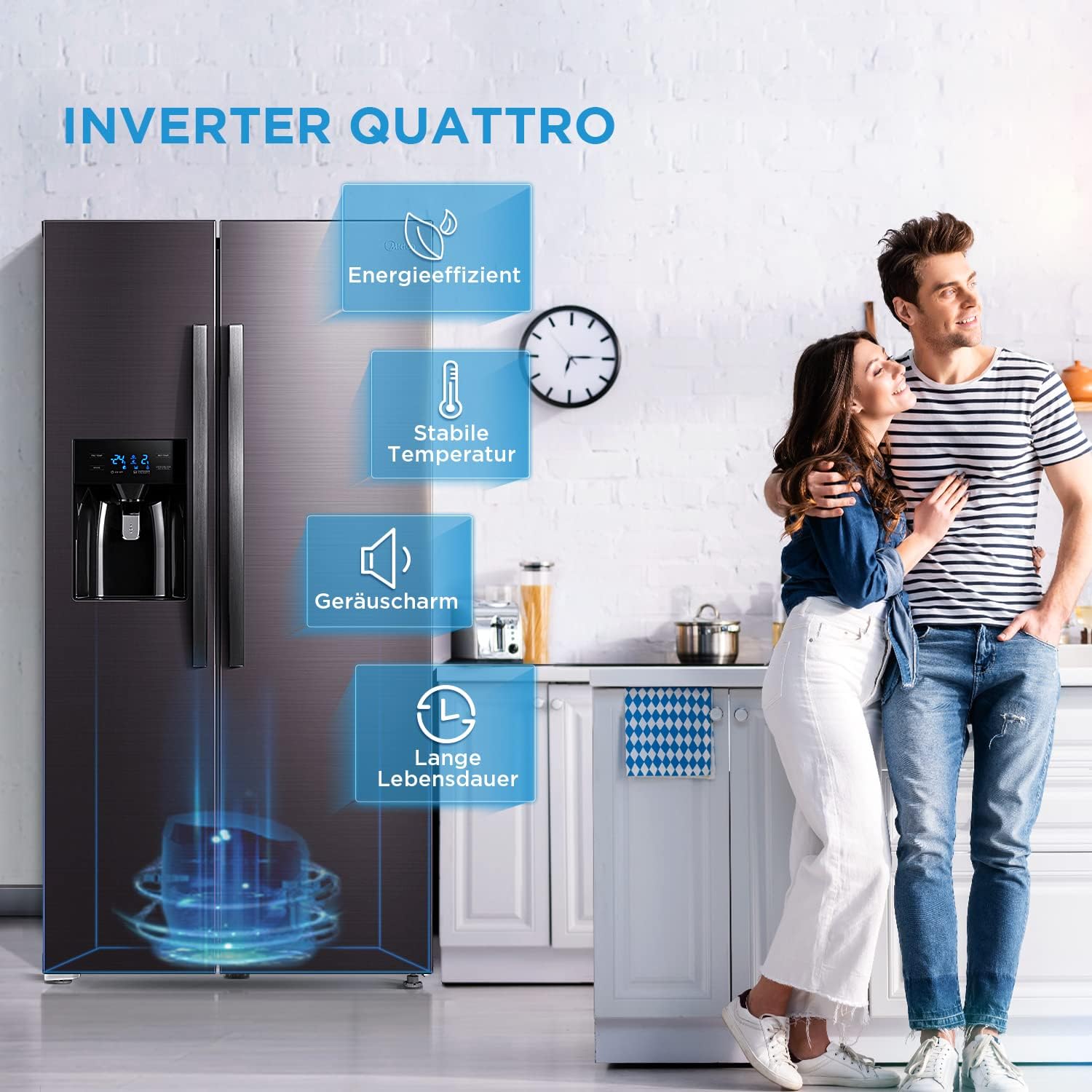 Midea KS-DDX 6.32 WT Side-by-Side Kühl-/Gefrierkombination/ 178,8 cm Hhe/ 254 kWh/Jahr/No Frost/Dual Inverter Compressor/mit 3in1 Wasser-/Eisspender und Wassertank, Dark Inox – Bild 29