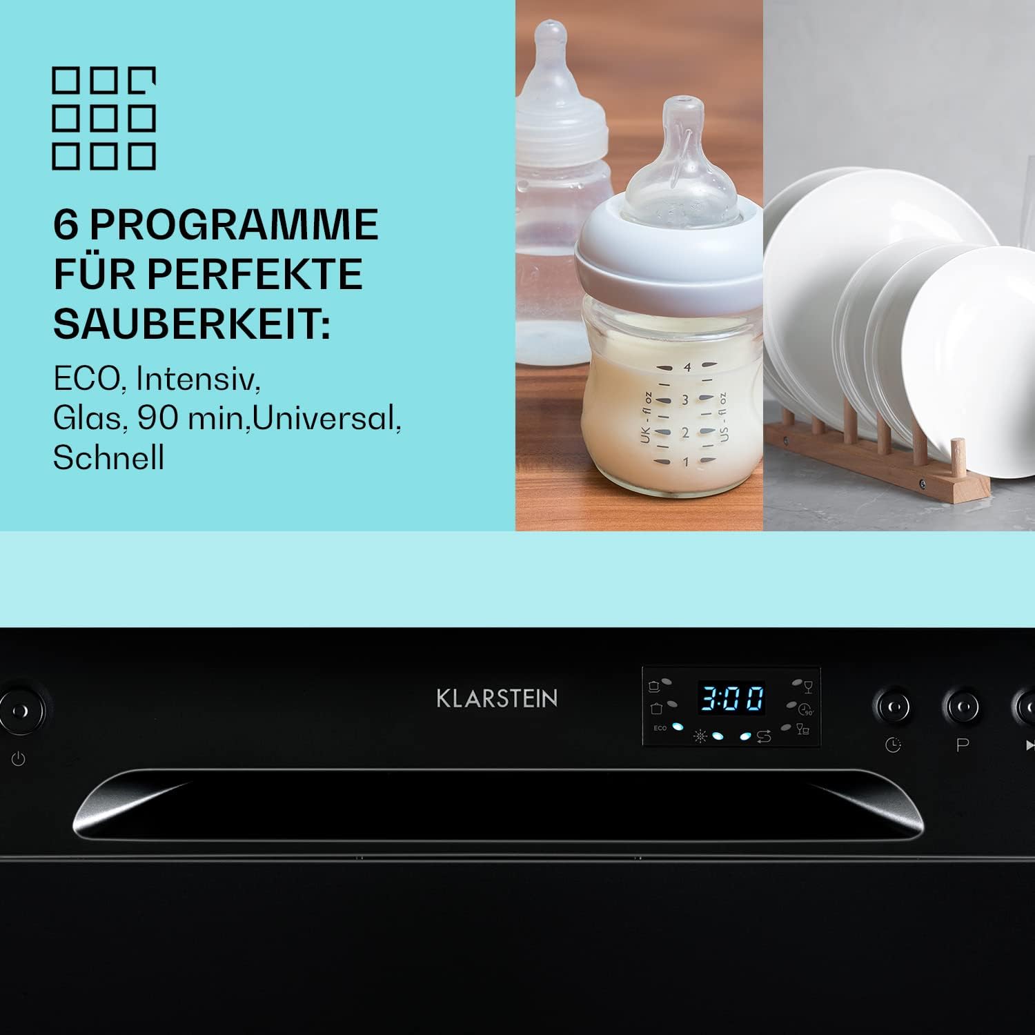 Klarstein ia 8 - Spülmaschine, Geschirrspüler, Freistehend, Teilintegriert, F, 55 cm breit, 8 Maßgedecke, 6 Programme, Aquastop, silber – Bild 34