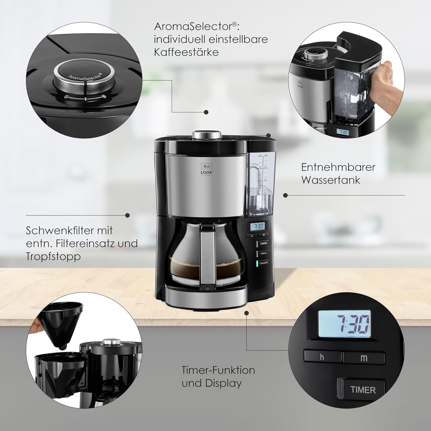 Melitta Look Timer - Filterkaffeemaschine - Thermokanne - Timer Funktion - Tropfstopp - 10 Tassen - Schwarz (1025-18) – Bild 17