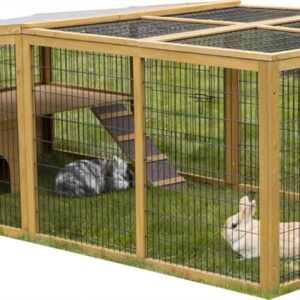 Kerbl Freigehege mit Ausbruchsperre (Gitterabstand 2,5 cm, überdachter Auslauf, mit Kunststoffdach, inkl. Kleintierhaus + Aussichtsplattform) 81708
