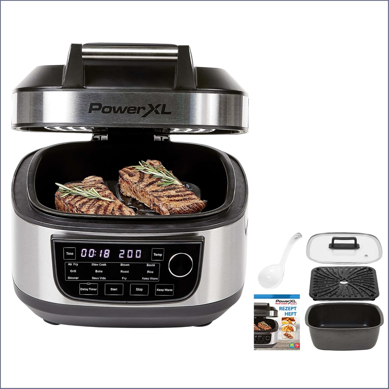 PowerXL MultiCooker - 12 in 1 Multikocher mit Warmhaltefunktion - Heißluftfritteuse, Backofen, Bratpfanne, Reiskocher uvm. - 5,7 Liter Fassungsvermögen - 12 Kochprogramme - Airfryer - Kaloriensparend – Bild 12