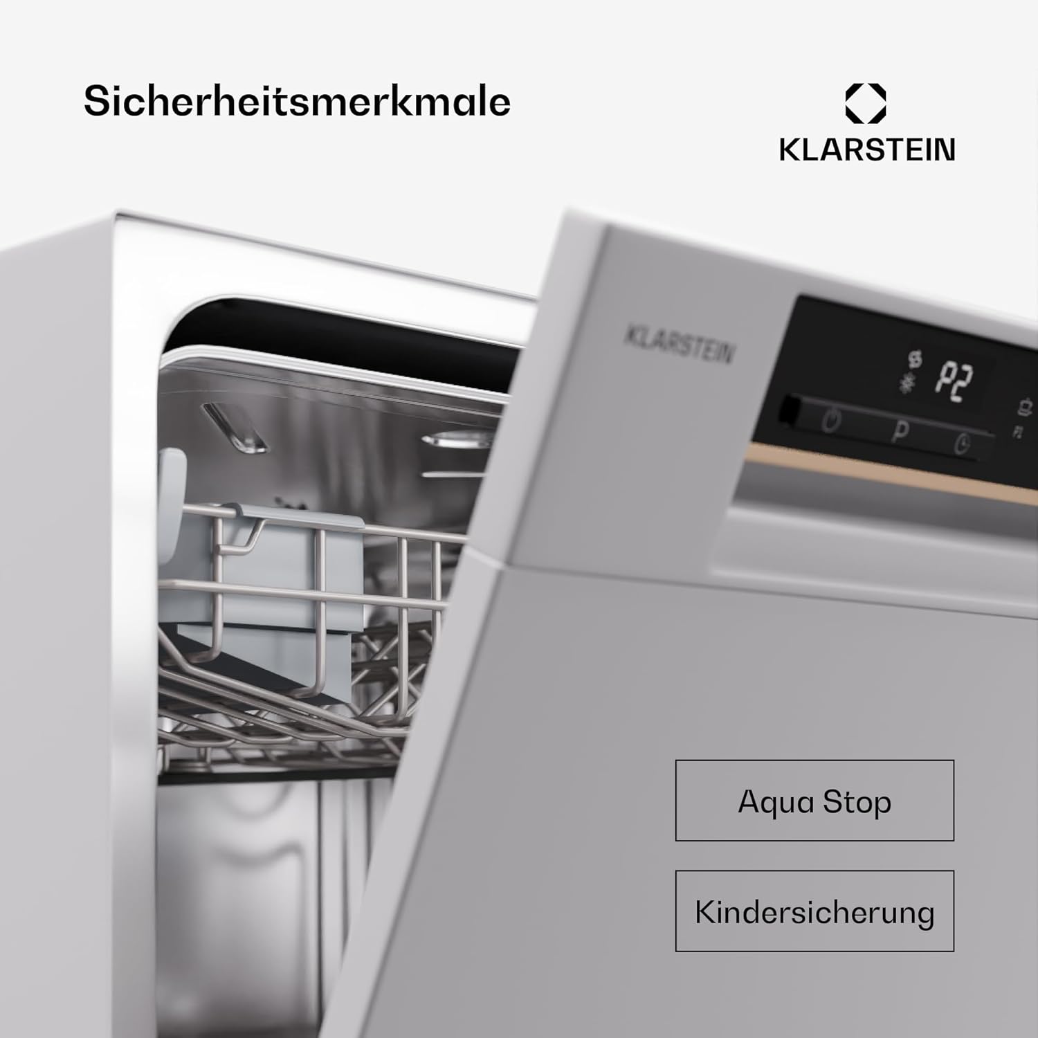 Klarstein ia 8 - Spülmaschine, Geschirrspüler, Freistehend, Teilintegriert, F, 55 cm breit, 8 Maßgedecke, 6 Programme, Aquastop, silber – Bild 55