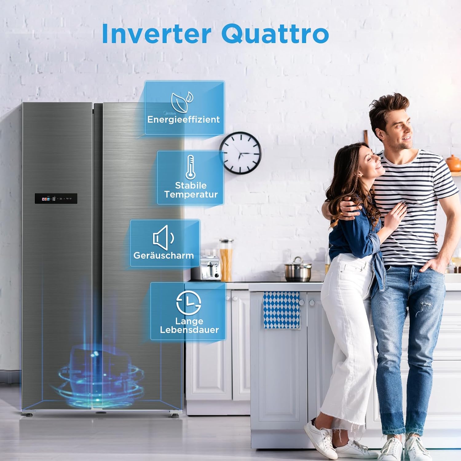 Midea KS-DDX 6.32 WT Side-by-Side Kühl-/Gefrierkombination/ 178,8 cm Hhe/ 254 kWh/Jahr/No Frost/Dual Inverter Compressor/mit 3in1 Wasser-/Eisspender und Wassertank, Dark Inox – Bild 55