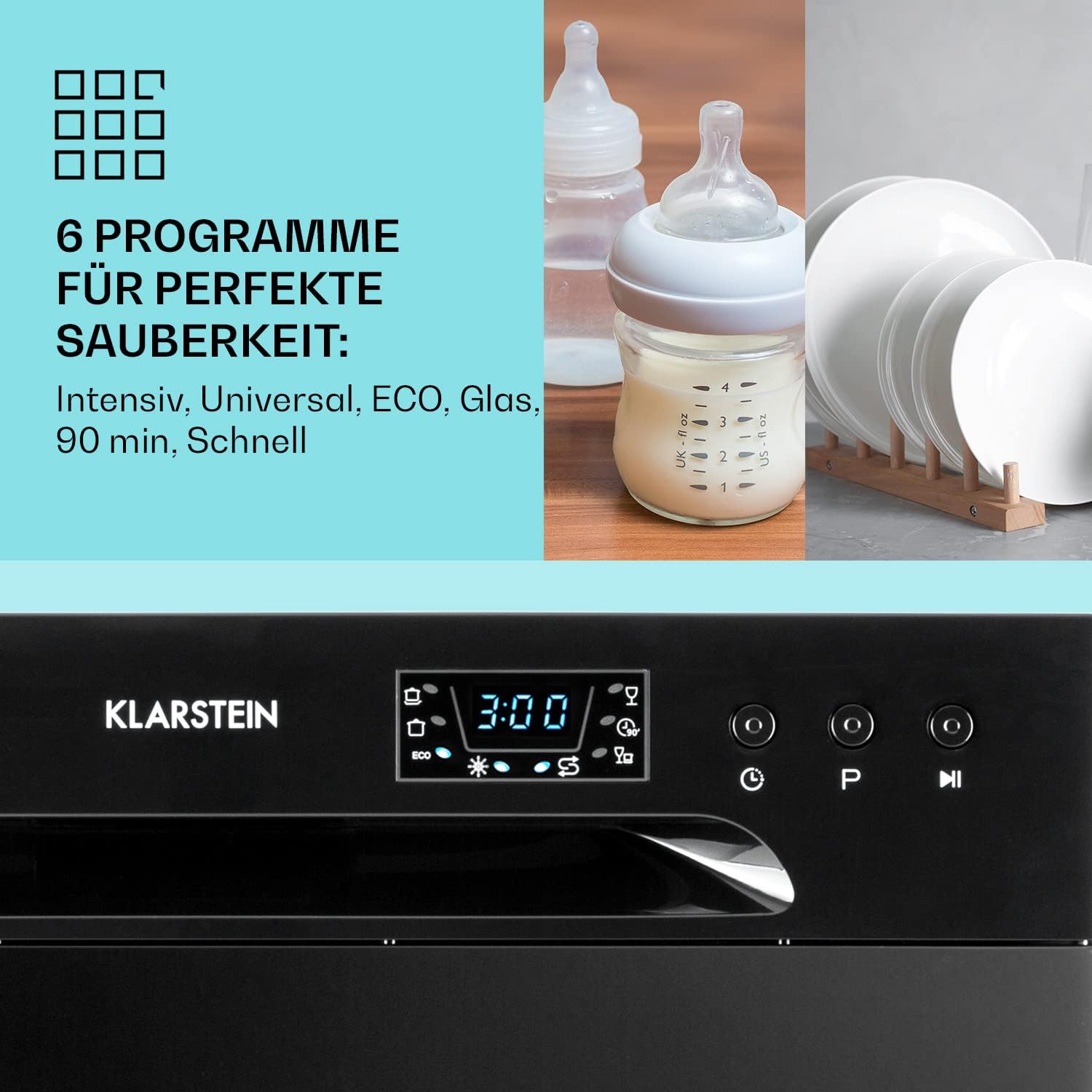 Klarstein ia 8 - Spülmaschine, Geschirrspüler, Freistehend, Teilintegriert, F, 55 cm breit, 8 Maßgedecke, 6 Programme, Aquastop, silber – Bild 77