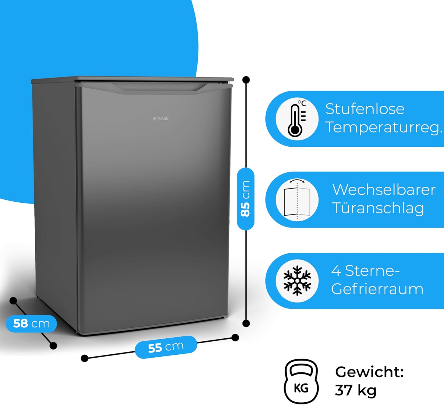 Bomann® Gefrierschrank 87L | Gefrierschrank klein mit Temperaturbereich ≤ -18°C | 3 Schubladen | Tiefkühlschrank mit wechselbarem Türanschlag | Freezer Tiefkühlschrank klein GS 7253 weiß – Bild 16
