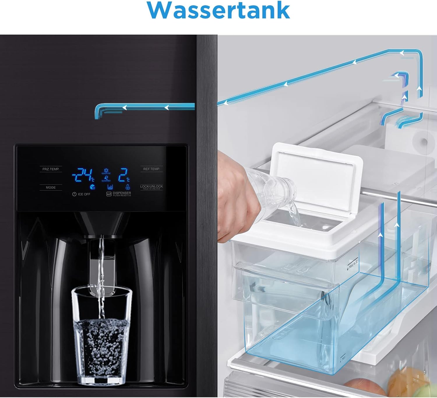 Midea KS-DDX 6.32 WT Side-by-Side Kühl-/Gefrierkombination/ 178,8 cm Hhe/ 254 kWh/Jahr/No Frost/Dual Inverter Compressor/mit 3in1 Wasser-/Eisspender und Wassertank, Dark Inox – Bild 31
