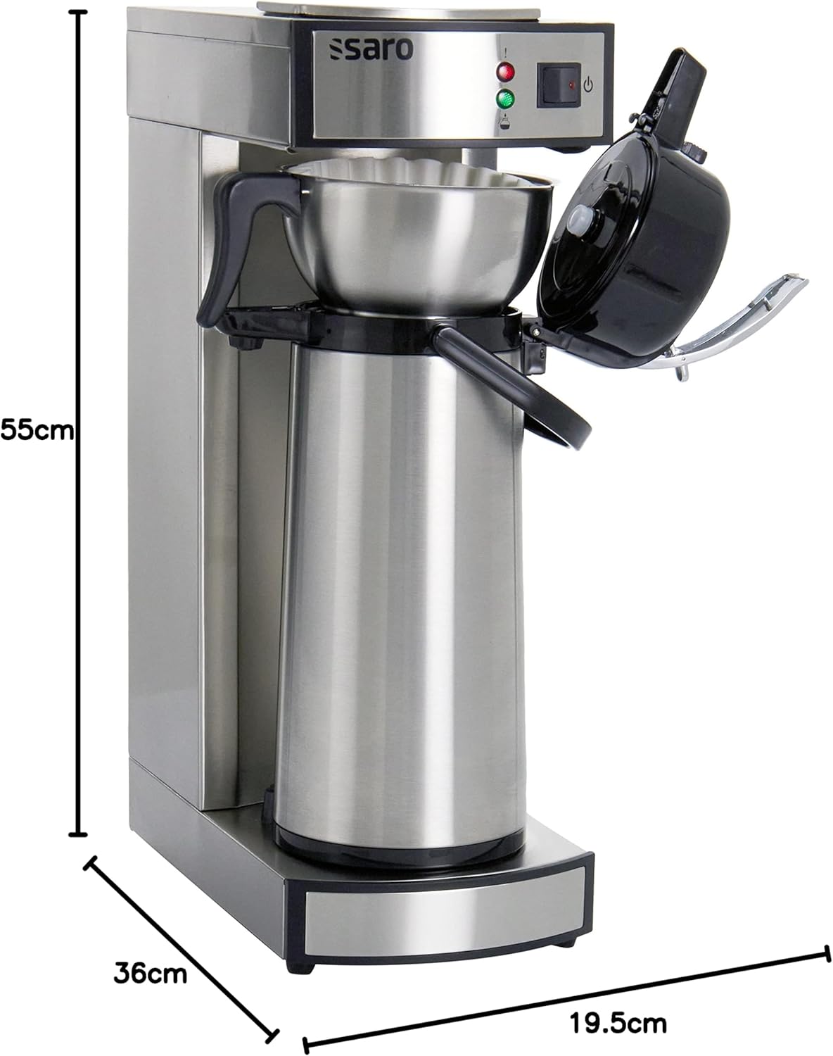 Saro Thermo Kaffeemaschine mit Korbfilter und Thermoskanne Industriekaffeemaschine mit Pumpkanne (2,2 Liter, ca. 10 Tassen Kaffee, Brüh- & Warmhaltefunktion), silber – Bild 9