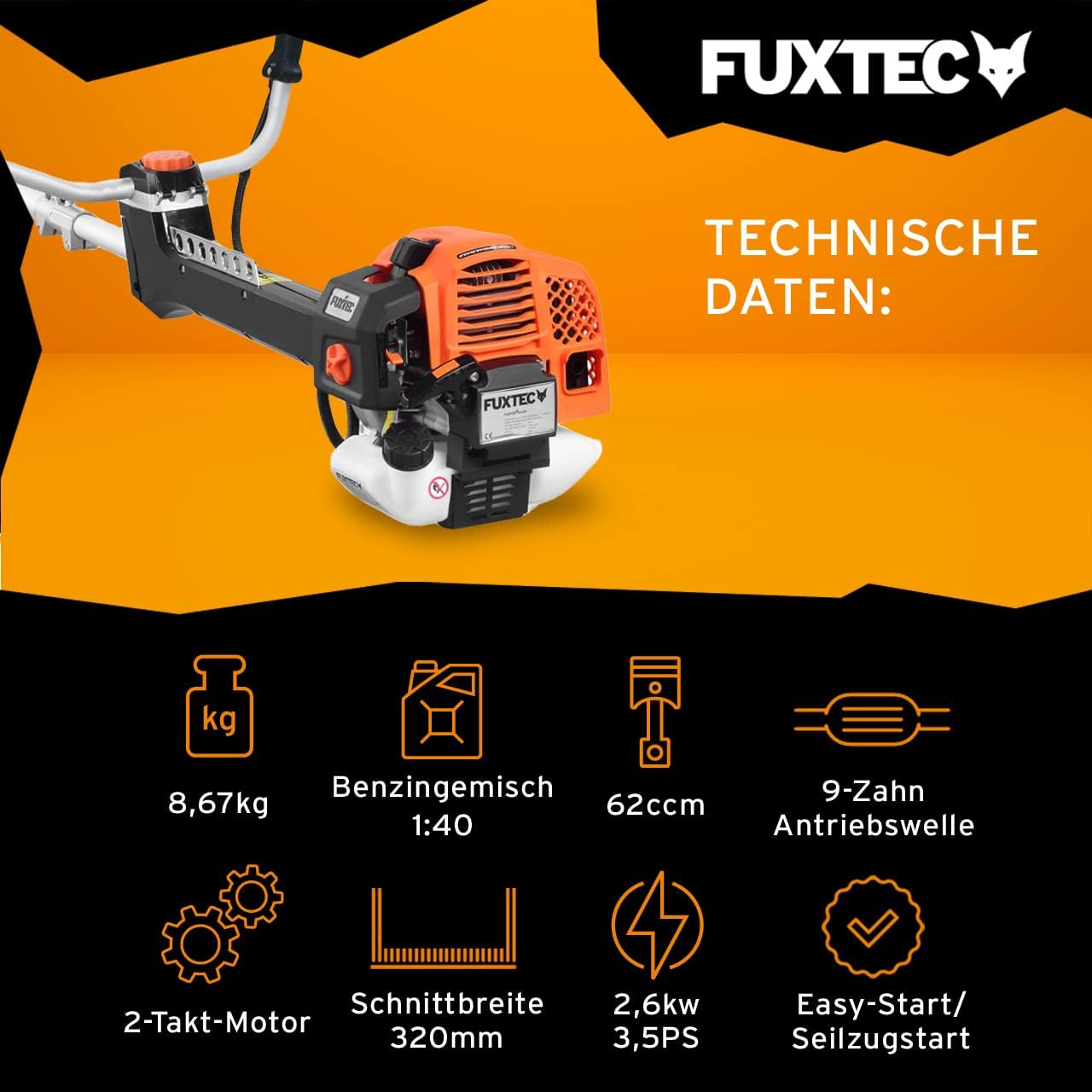 FUXTEC Profi Benzin Motorsense FX-PS162 – Profisense mit 62ccm, Faden und Komfort-Tragegurt – Rasentrimmer mit Antivibrationssystem – 2-Takt Freischneider Fadenspule – Bild 13