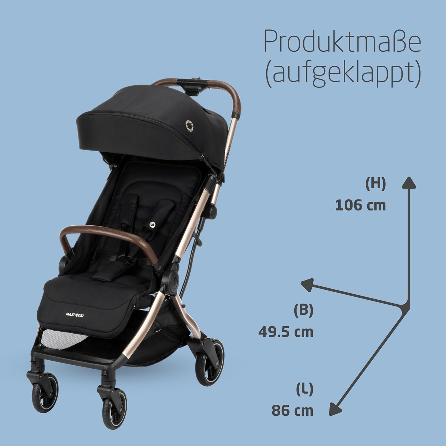 Maxi-Cosi Lara2 Baby Kinderwagen, 0–4 Jahre, 0–22 kg, federleichter, kompakter Buggy, 3 Liegepositionen, flache Liegeposition, klein zusammenklappbar, Schultergurt, Essential Graphite – Bild 33