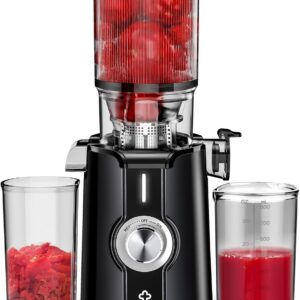 LINKChef Schnellreinigungs Entsafter, NO-Prep Entsafter Gemüse und Obst, Blitzreiniger Saftpresse Slow Juicer Testsieger mit Einfacher Installation, BPA Frei, 115mm, 1.2L, 200w Schwarz