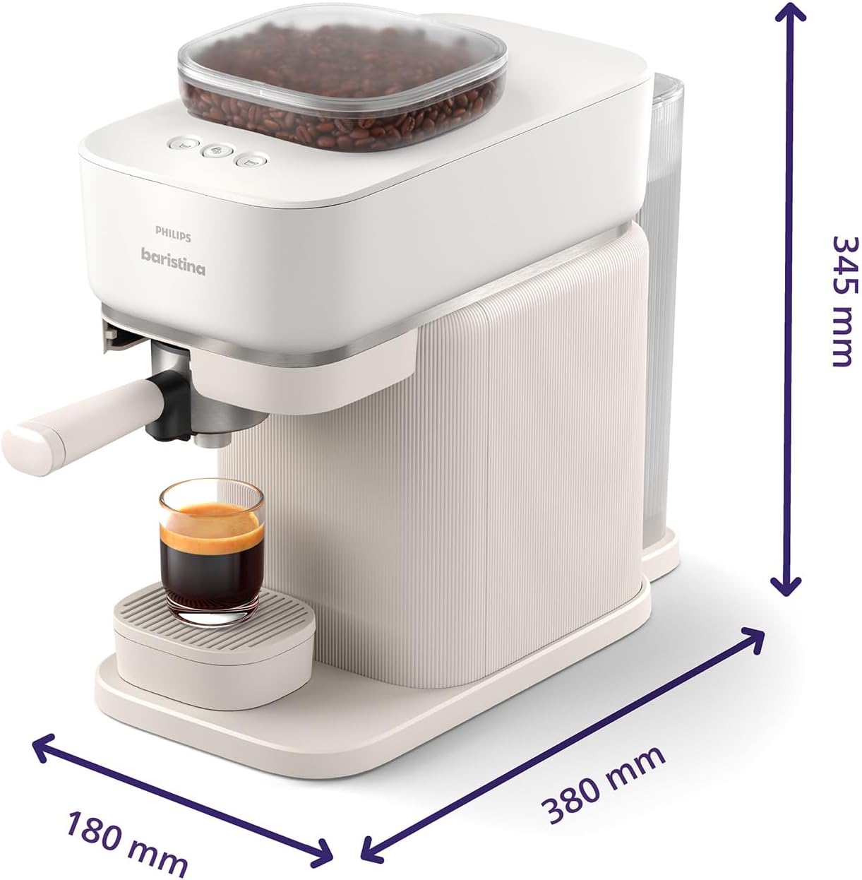 Philips Baristina Espressomaschine - Real Espresso- made simple. Kompakte Kaffeemaschine- Naturweiß mit weißem Siebträger- 16-bar-Pumpendruck- automatisches Mahlwerk- Cafe Crema (BAR300/00) – Bild 48