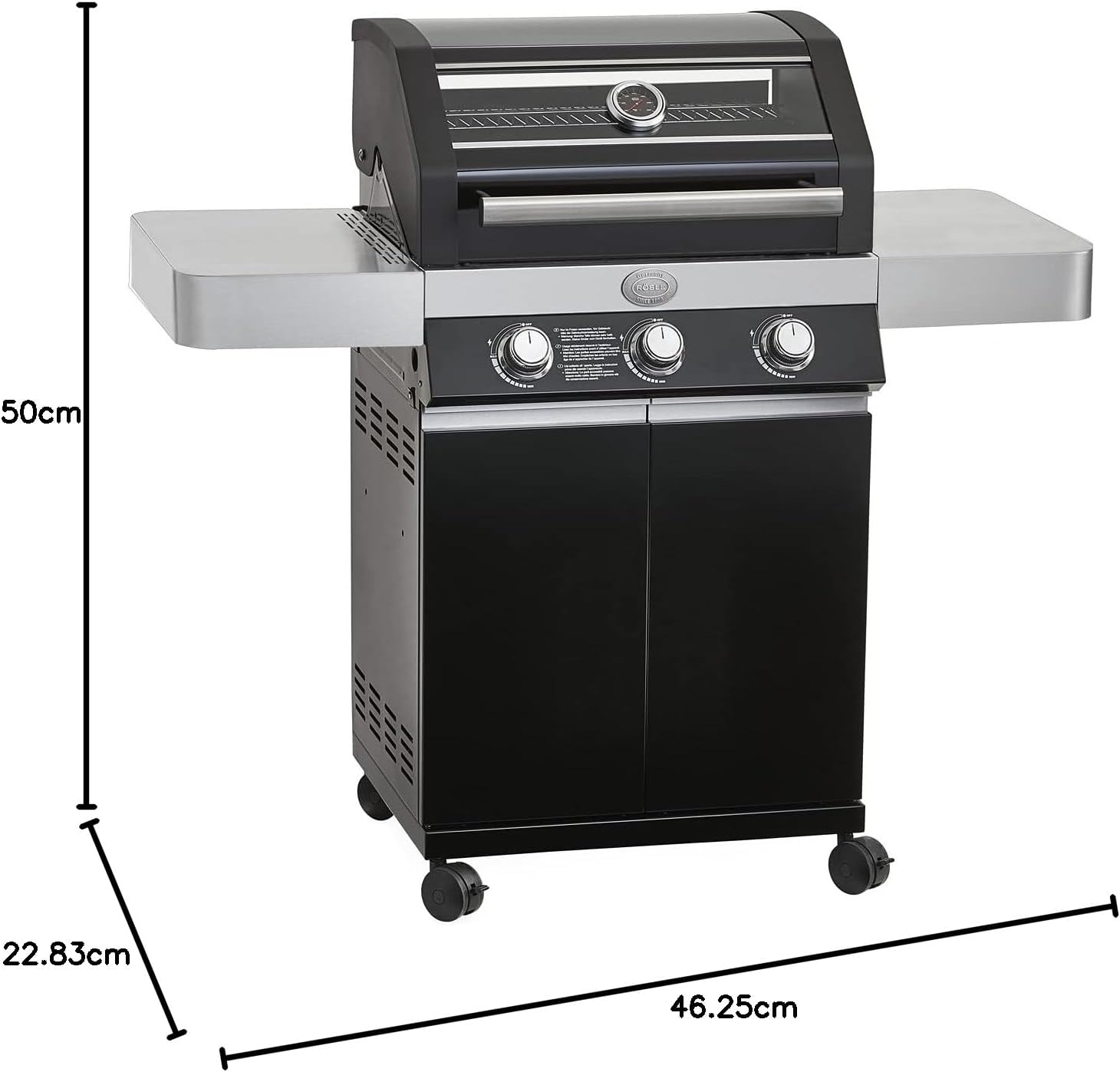 RÖSLE Elektrogrill BBQ-Portable Videro E2-P, tragbarer Tischgrill mit 2 Brennern, Warmhalterost und Deckel mit Glaseinsatz, pulverbeschichteter Stahl, schwarz/silbern – Bild 24
