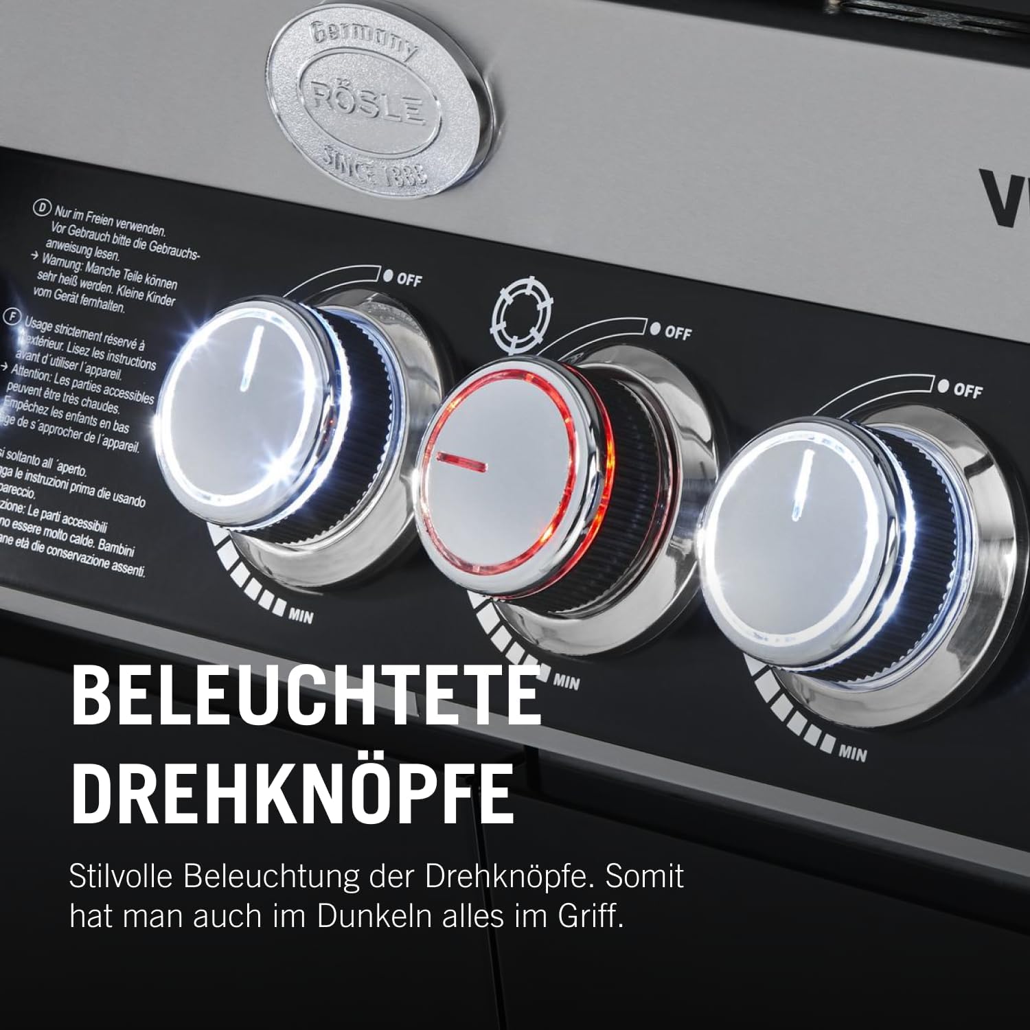 RÖSLE Elektrogrill BBQ-Portable Videro E2-P, tragbarer Tischgrill mit 2 Brennern, Warmhalterost und Deckel mit Glaseinsatz, pulverbeschichteter Stahl, schwarz/silbern – Bild 62