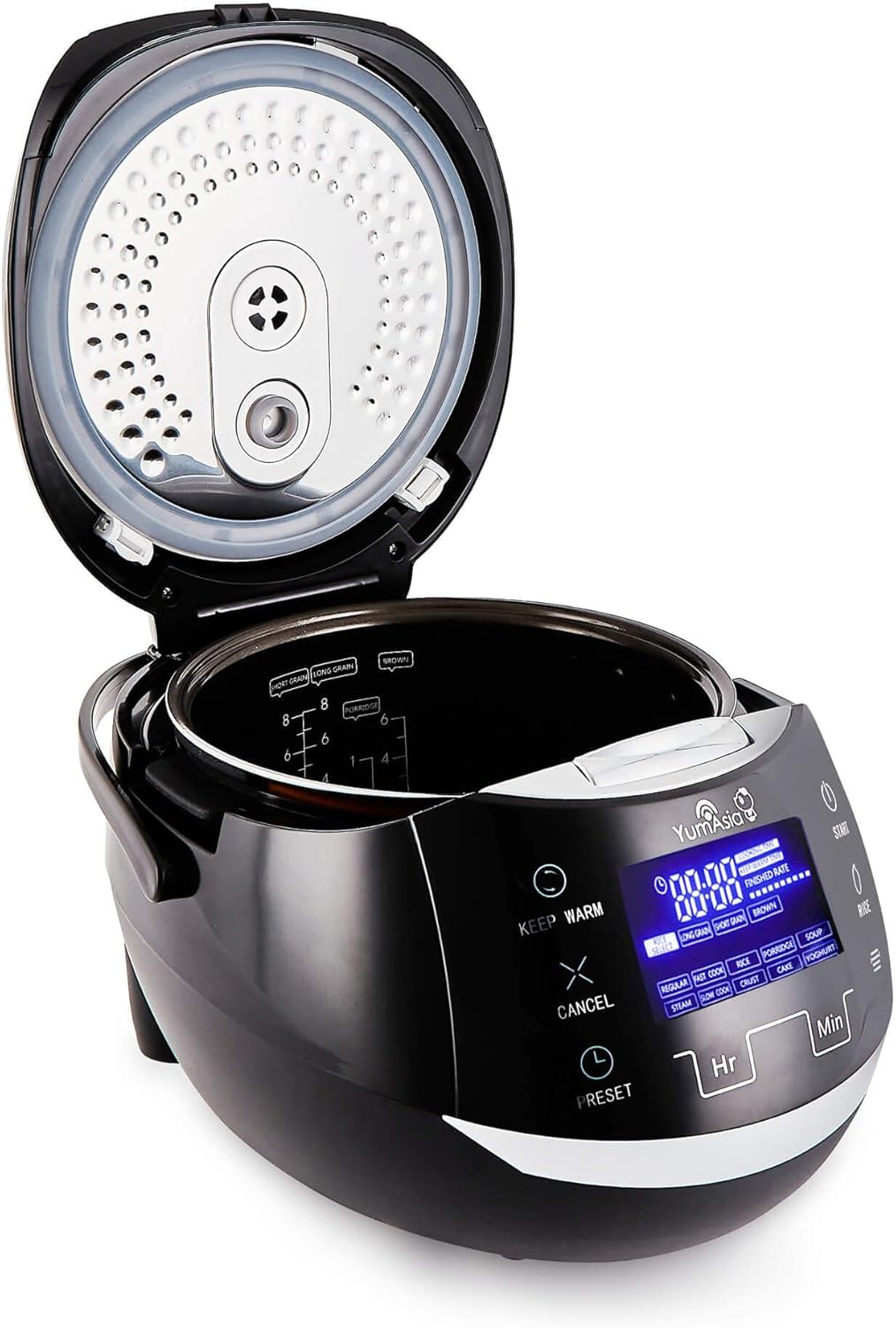 Yum Asia Sakura Reiskocher mit Keramikschale und Advanced Fuzzy Logic (8 Tassen, 1,5 Liter), 6 Reiskochfunktionen, 6 Multikocherfunktionen, Motouch LED-Display, 220-240V EU (schwarz und silber) – Bild 7