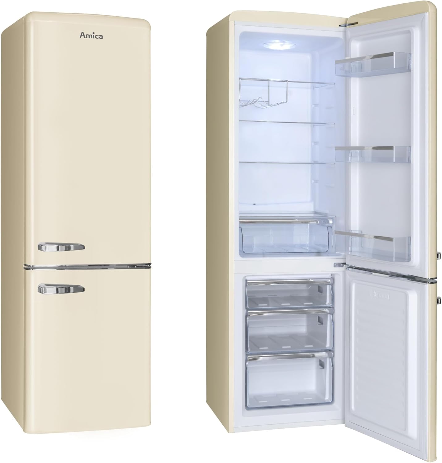 Amica KGCR 387 100 B Retro Kühl-/Gefrierkombination / Coffee Cream (Beige) / 181cm (H) x 55cm (B) x 62cm (T) / Retro-Design / Kühlschrank mit Gefrierfach – Bild 15