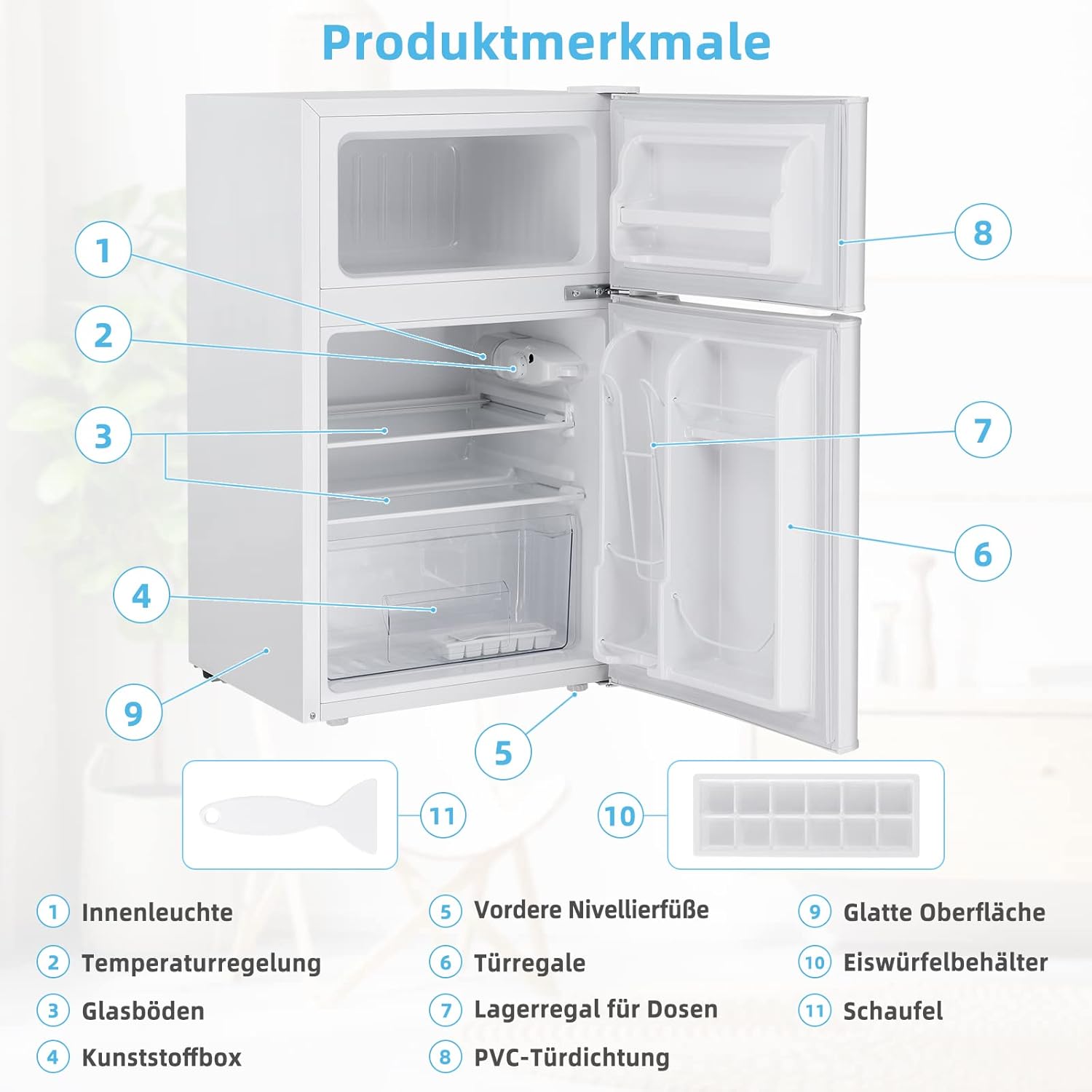 COSTWAY 90L Kühlschrank mit 27L Gefrierfach Kühl-Gefrier-Kombination Standkühlschrank Gefrierschrank mini Kühlschrank (weiß) – Bild 18