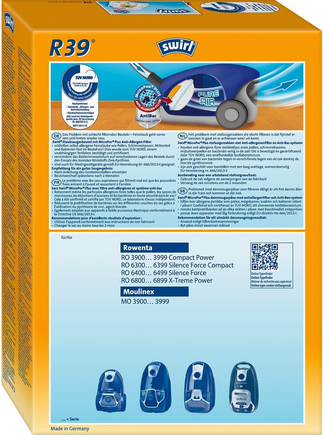 Rowenta RO3950 Staubsauger mit Beutel + 4er Pack Swirl R 39 Staubsaugerbeutel für Dauerhaft hohe Saugleistung, 3L Beutelvolumen, 750 W = 2000W, extrem leise, Hygienefilter, mit Parkettdüse – Bild 7