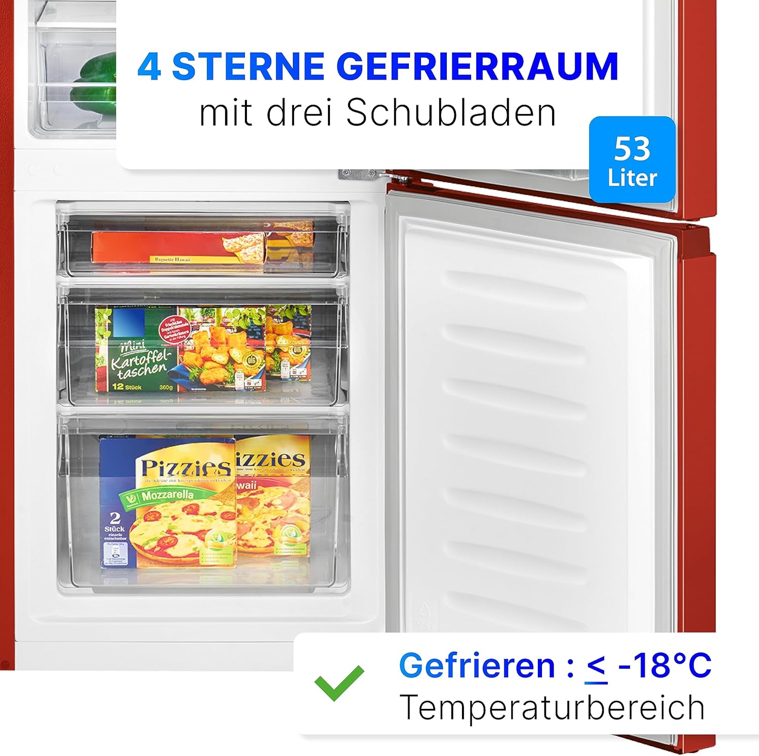 Bomann® Kühlschrank mit Gefrierfach 143cm hoch | Kühl Gefrierkombination 175L mit 3 Ablagen & 3 Schubladen | Türanschlag wechselbar | leise Kühlgefrierkombi 39db | Kühlschrank KG 320.2 inox – Bild 14