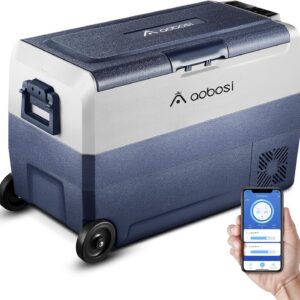 AAOBOSI Compressor Cool Box 36 L, Cool Box Car with WiFi App Control, 12/24 V and 100-240 V Electric Cool Box, up to -20 °C for Car, Truck, Boat, Motorhome, Camping, Double Zone