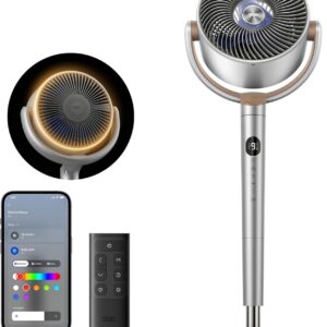 Dreo Smart Standventilator mit RGB Light, 120° +120° Oszillierender Ventilator mit Fernbedienung, 20dB Leiser Bodenventilator für Schlafzimmer, 8H Timer, Silber