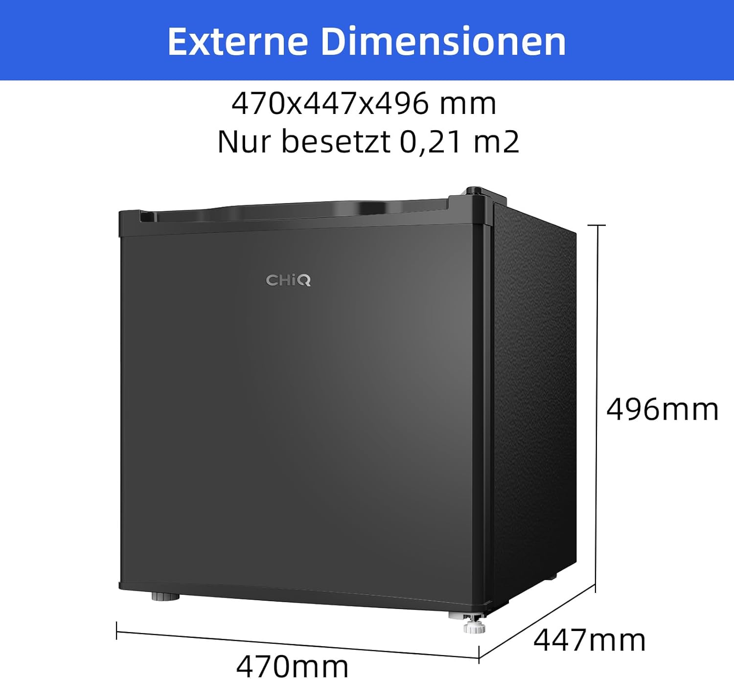 CHIQ Mini Bar Fridge 46 L, Mini Fridge, 49.6 x 47.4 x 44.7 cm (H x W x D), E Energy Consumption 80 kWh per Year, Very Quiet 39 dB – Bild 28