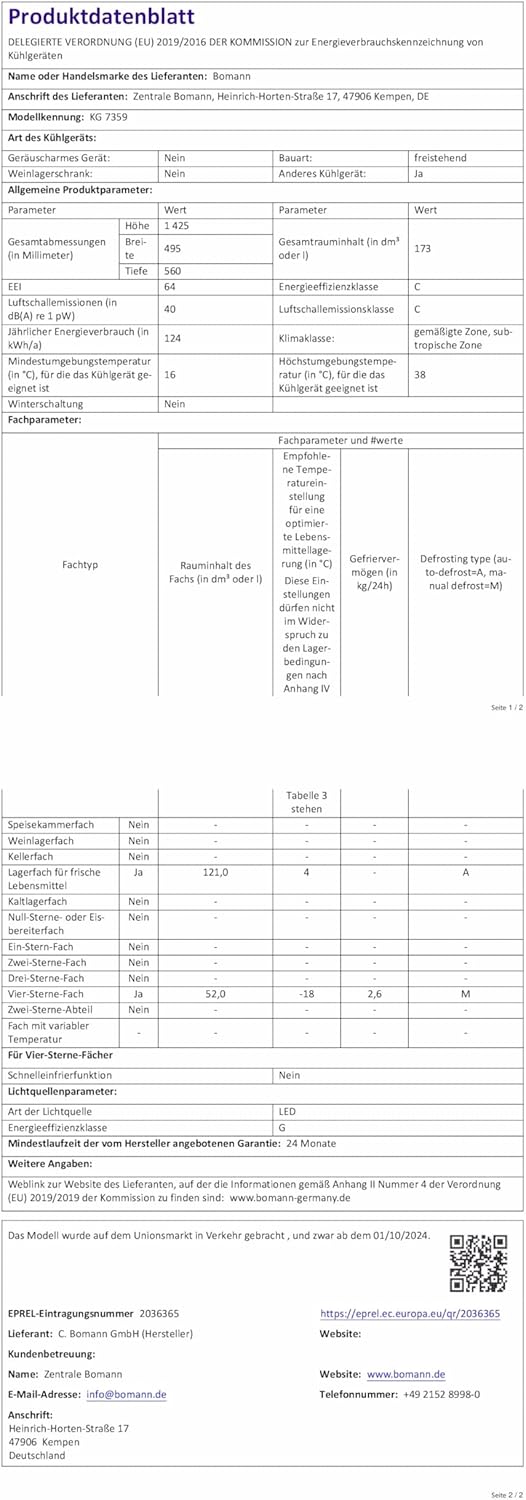Bomann Kühlschrank mit Gefrierfach 143cm hoch | Kühl Gefrierkombination 173L mit 3 Ablagen & 3 Schubladen | Türanschlag wechselbar | leise Kühlgefrierkombi 40db | Kühlschrank KG 7359 inox – Bild 17