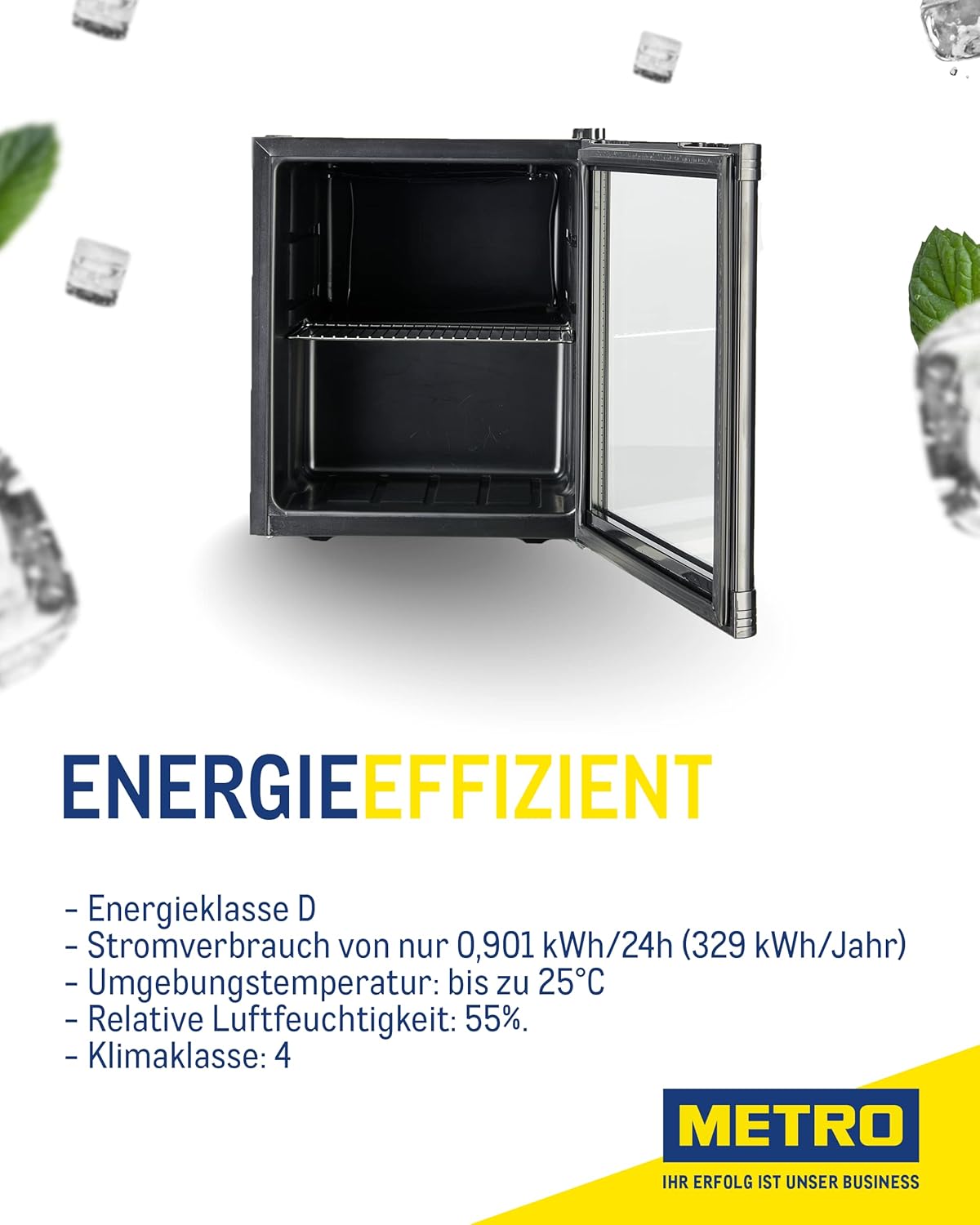 METRO Professional Mini-Kühlschrank GPC1088, 88 L, 1.052 kWh/24h, 3 Edelstahl-Drahtböden, schwarz – Bild 25