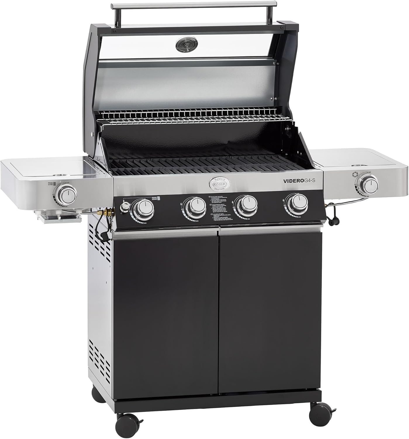 RÖSLE Elektrogrill BBQ-Portable Videro E2-P, tragbarer Tischgrill mit 2 Brennern, Warmhalterost und Deckel mit Glaseinsatz, pulverbeschichteter Stahl, schwarz/silbern – Bild 13