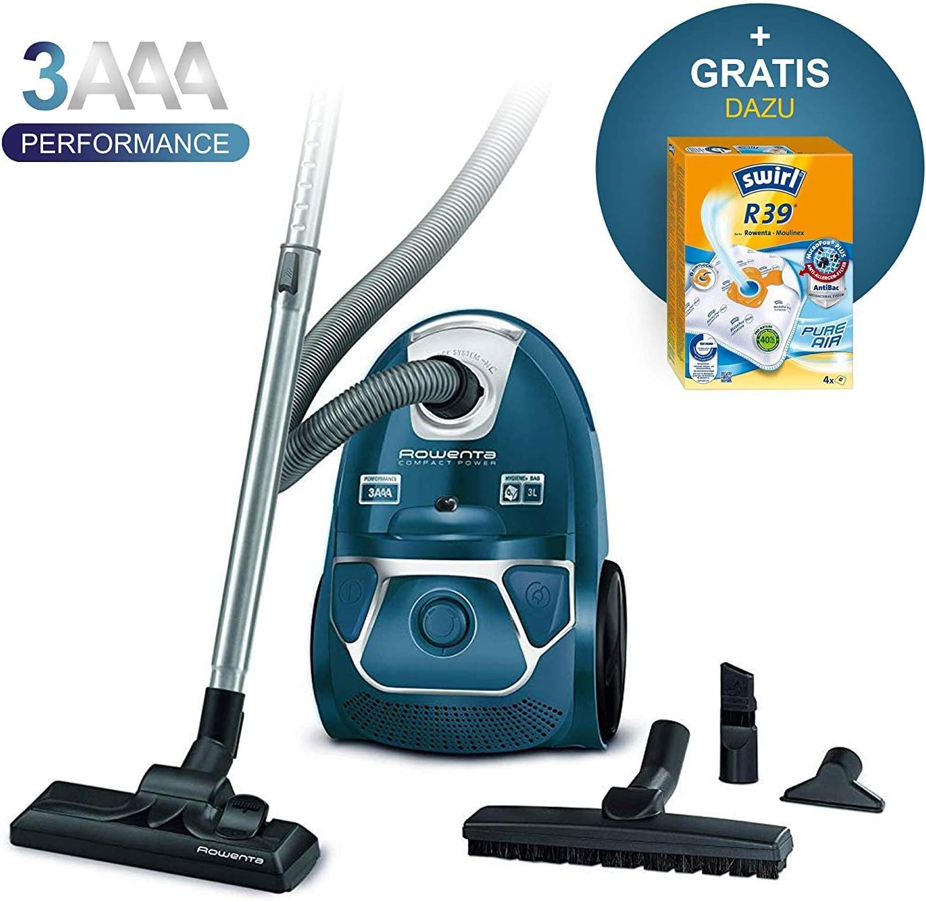 Rowenta RO3950 Staubsauger mit Beutel + 4er Pack Swirl R 39 Staubsaugerbeutel für Dauerhaft hohe Saugleistung, 3L Beutelvolumen, 750 W = 2000W, extrem leise, Hygienefilter, mit Parkettdüse – Bild 4