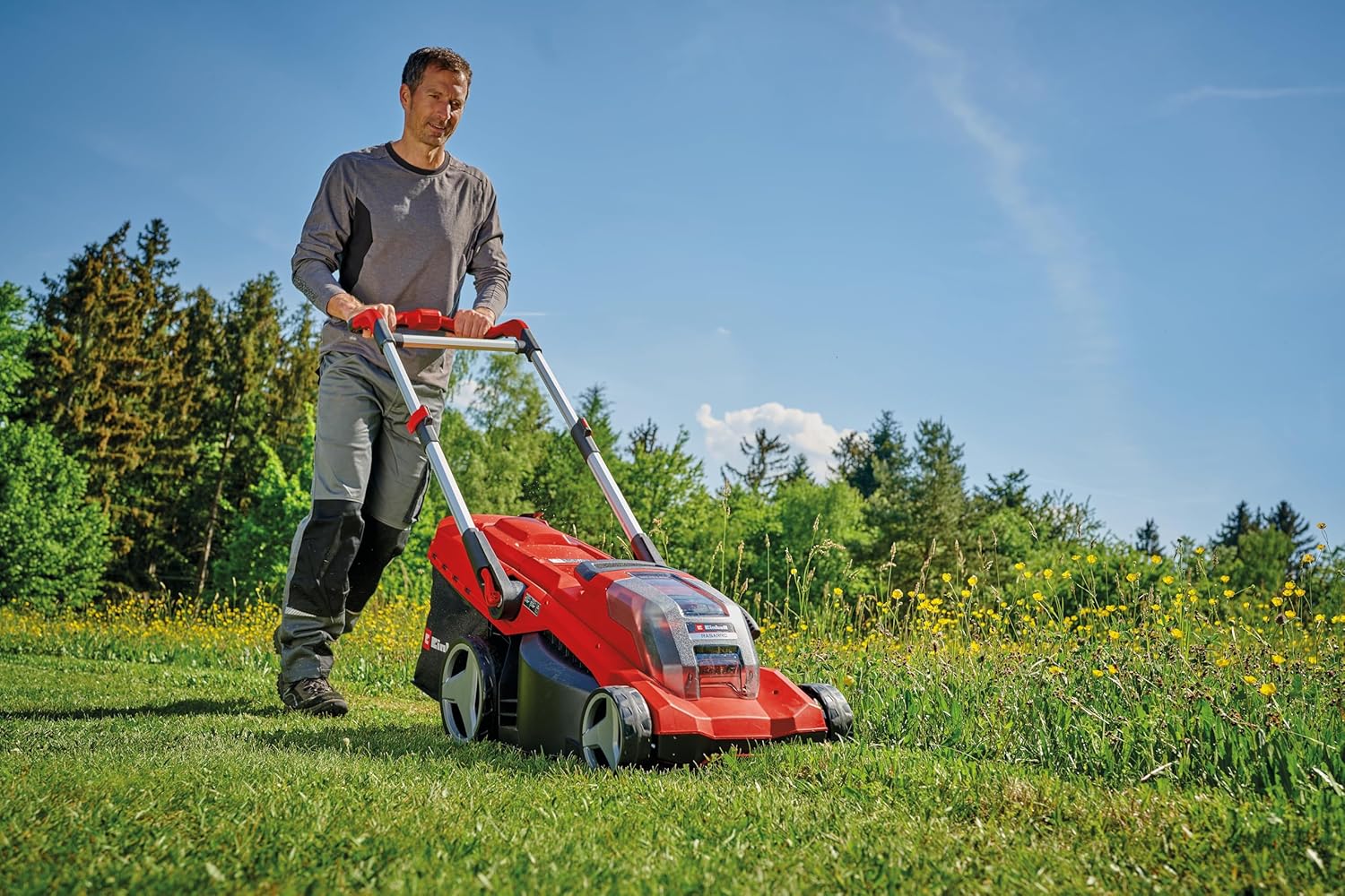 Einhell Akku-Rasenmäher GE-CM 43 Li M Kit Power X-Change (36V, 43 cm Schnittbreite, bis 600 m², Brushless, Mulch-Kit, 63L Fangkorb, 25-75 mm Schnitthöhe, inkl. 2x 4,0Ah + 2x Ladegerät) – Bild 6