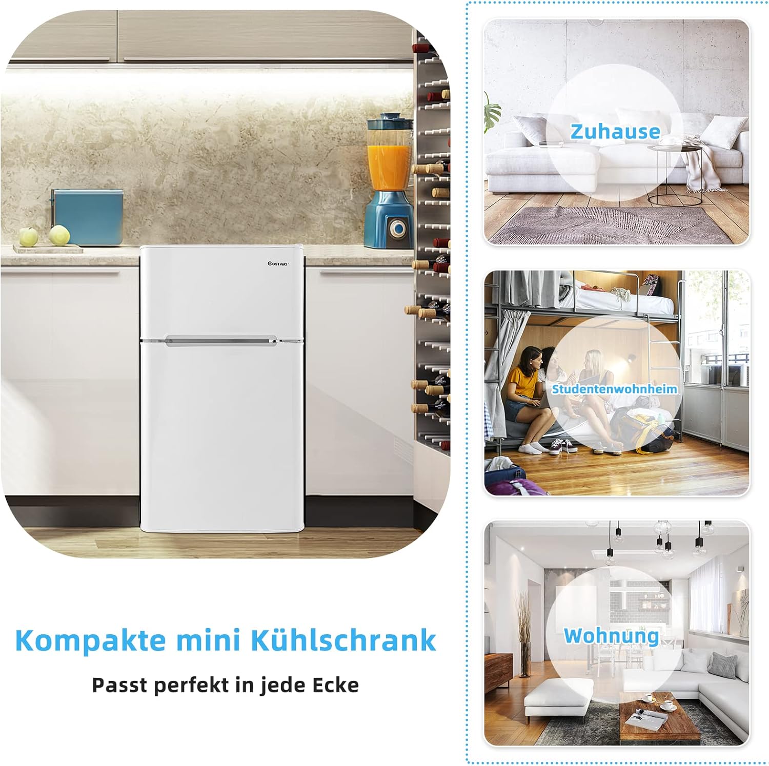 COSTWAY 90L Kühlschrank mit 27L Gefrierfach Kühl-Gefrier-Kombination Standkühlschrank Gefrierschrank mini Kühlschrank (weiß) – Bild 17