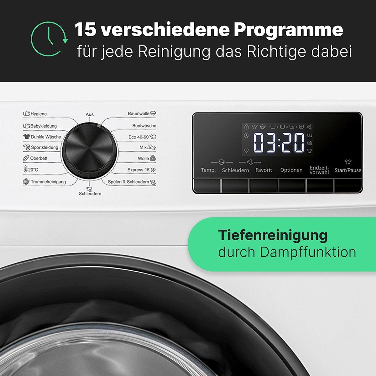 Bomann® Waschmaschine 10kg | max. 1400 U/min | 10 Jahre Motor-Garantie | effizienter, leiser & langlebiger Invertermotor | 15 Programme | Endzeitvorwahl | LED-Display | Washing Machine WA 7110 – Bild 22