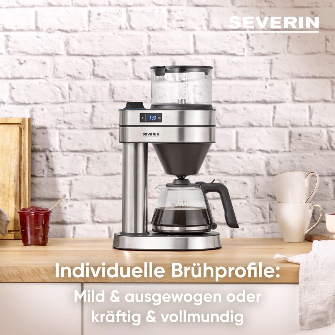 SEVERIN Filterkaffeemaschine Caprice, wie von Hand aufgebrüht mit dem Kaffeebereiter für bis zu 8 Tassen, Kaffeemaschine mit Timer, Edelstahl-gebürstet/schwarz-matt, KA 5760 – Bild 3