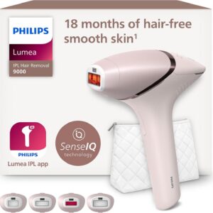 Philips Lumea IPL Haarentfernungsgerät 9000 Series – Haarentfernungsgerät mit SenseIQ Technologie, 4 Aufsätze für Körper, Gesicht, Bikinizone und Achselhöhlen, kabellos (Modell BRI957/00)