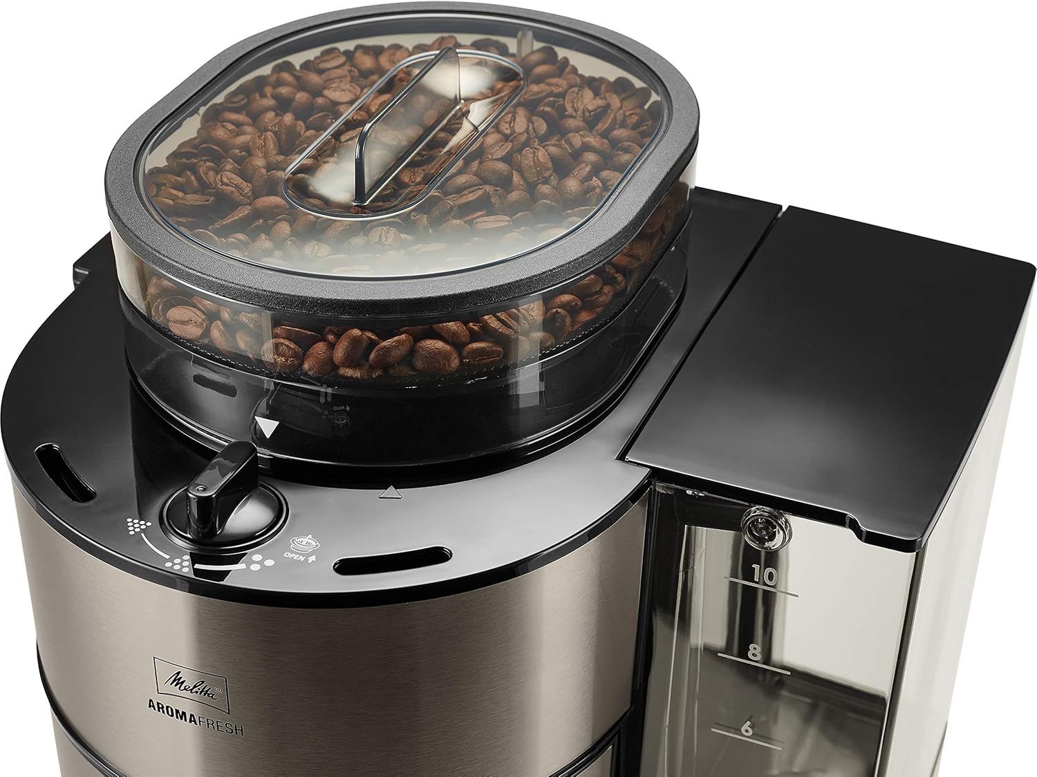 Melitta AromaFresh - Filterkaffeemaschine - mit Glaskanne - integriertes Mahlwerk - Timer Funktion - 10 Tassen - Pure Black – Bild 40