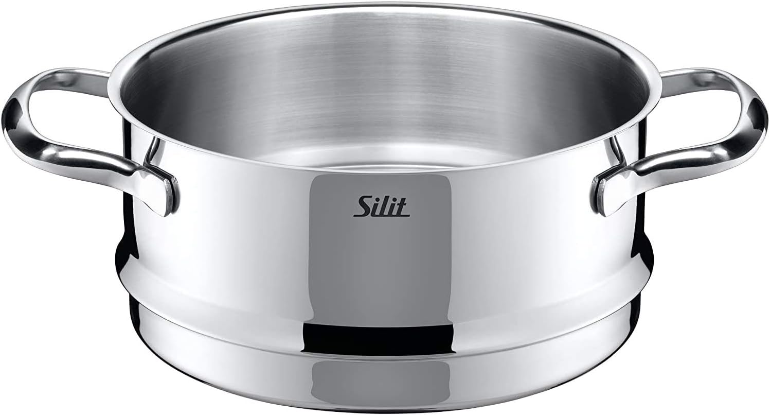 Silit Toskana Topfset induktionsgeeignet 10-teilig, Kochtopf Set mit Glasdeckel, Induktionskochtöpfe, Milchtopf, Dämpfer, Pfanne, Edelstahl teilmattiert, Induktions Töpfe Set unbeschichtet – Bild 7