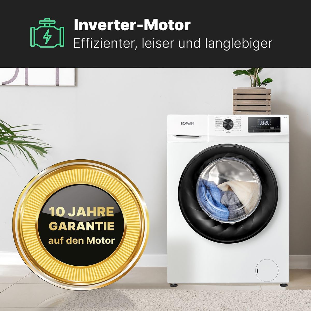 Bomann® Waschmaschine 10kg | max. 1400 U/min | 10 Jahre Motor-Garantie | effizienter, leiser & langlebiger Invertermotor | 15 Programme | Endzeitvorwahl | LED-Display | Washing Machine WA 7110 – Bild 21