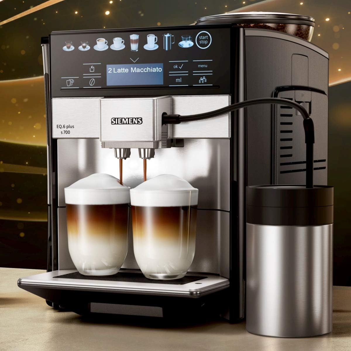 SIEMENS Kaffeevollautomat EQ6 plus s700 TE657503DE, für viele Kaffeespezialitäten, Milch-Aufschäumdüse, Keramikmahlwerk, Doppeltassenfunktion, Antikalk, automatische Dampfreinigung, 1500 W, edelstahl – Bild 7