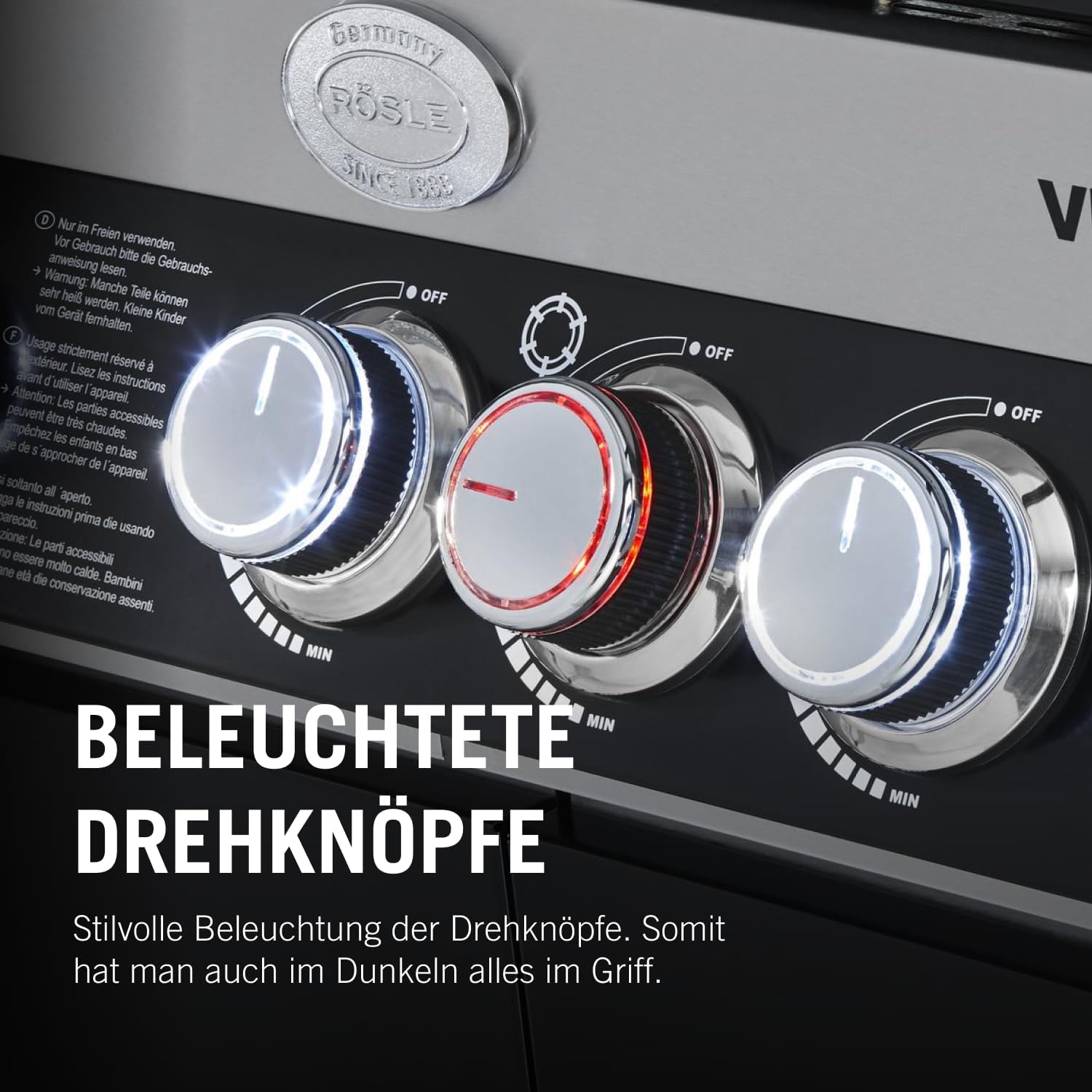 RÖSLE Elektrogrill BBQ-Portable Videro E2-P, tragbarer Tischgrill mit 2 Brennern, Warmhalterost und Deckel mit Glaseinsatz, pulverbeschichteter Stahl, schwarz/silbern – Bild 31