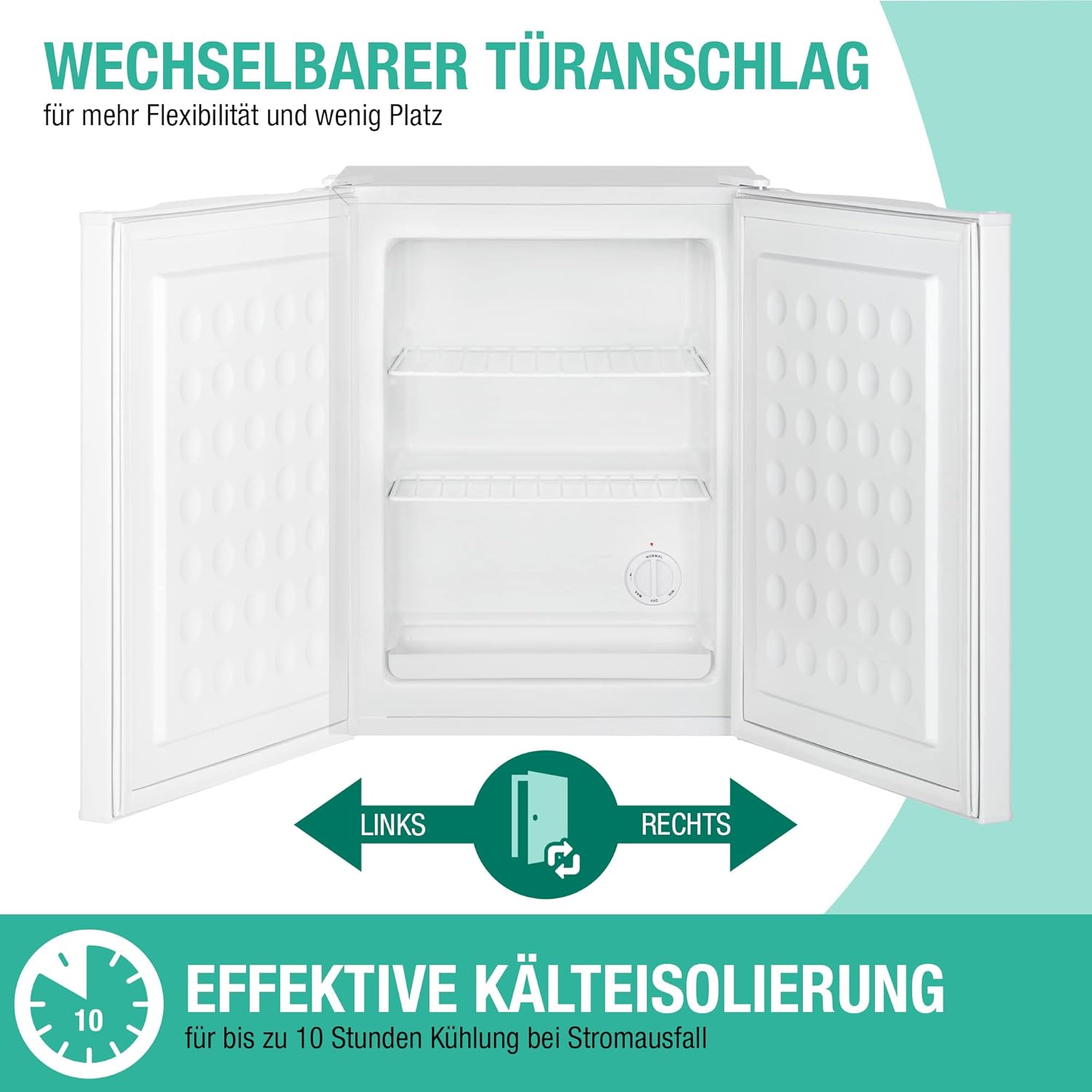 Bomann® Gefrierschrank klein mit 42L Nutzinhalt | Mini Gefrierschrank mit 2 herausnehmbaren Gitterablagen | Gefrierschrank mit wechselbarem Türanschlag & stufenloser Temperaturreglung |GB 7236 schwarz – Bild 17