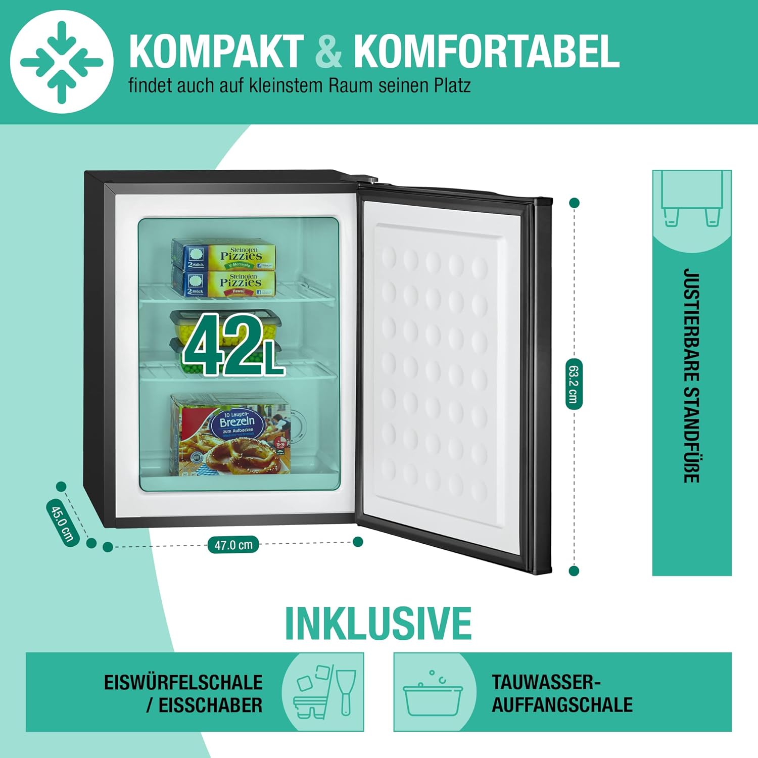 Bomann® Gefrierschrank klein mit 42L Nutzinhalt | Mini Gefrierschrank mit 2 herausnehmbaren Gitterablagen | Gefrierschrank mit wechselbarem Türanschlag & stufenloser Temperaturreglung |GB 7236 schwarz – Bild 8